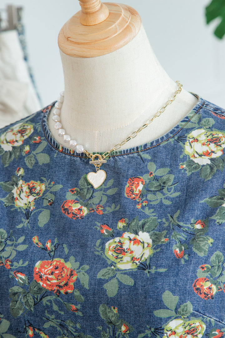 Ashleigh Blue Ruffled Short Sleeve Floral Denim Top