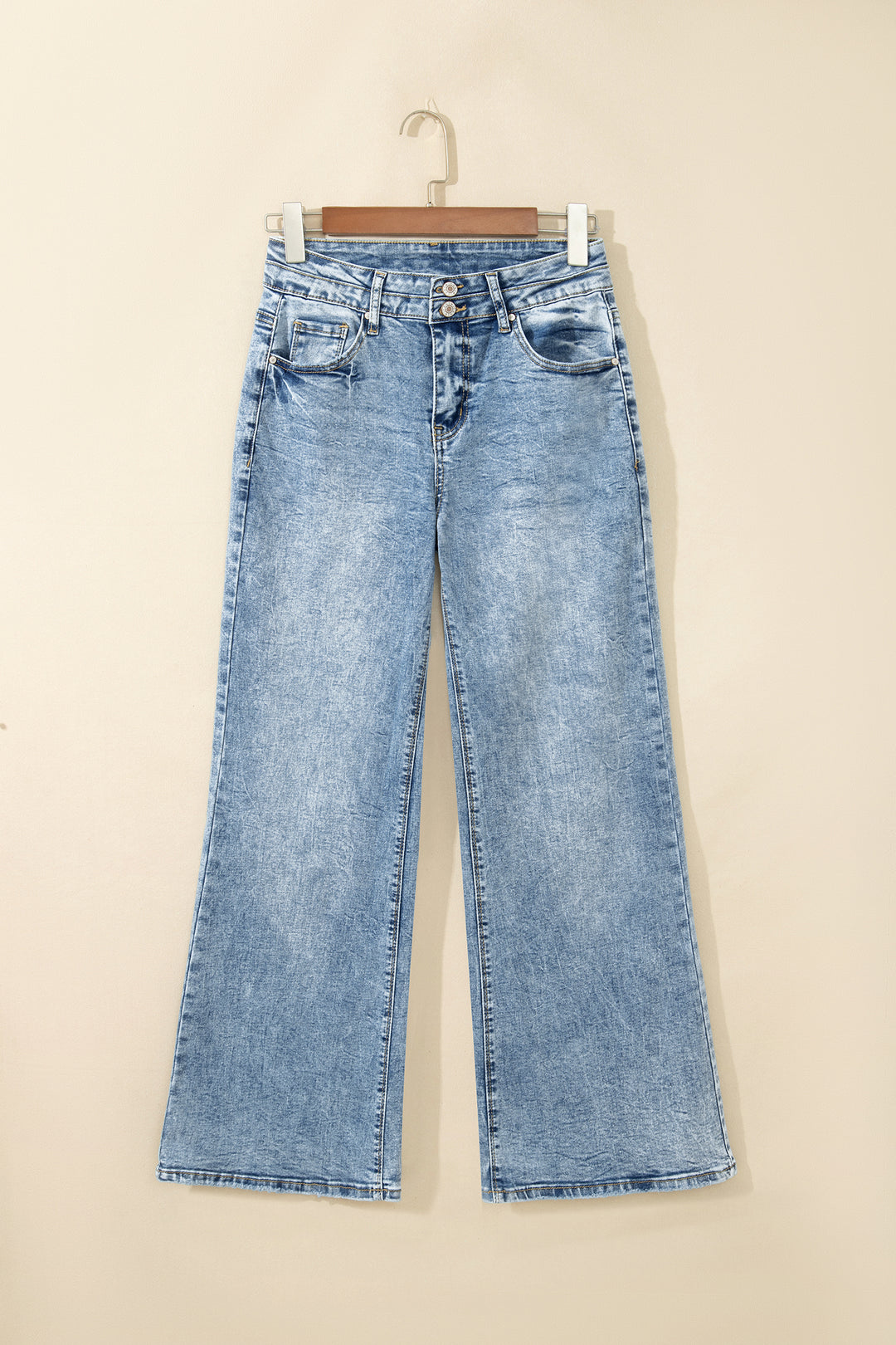 Beau Blue Acid Wash Pocket Detail Flare Jeans