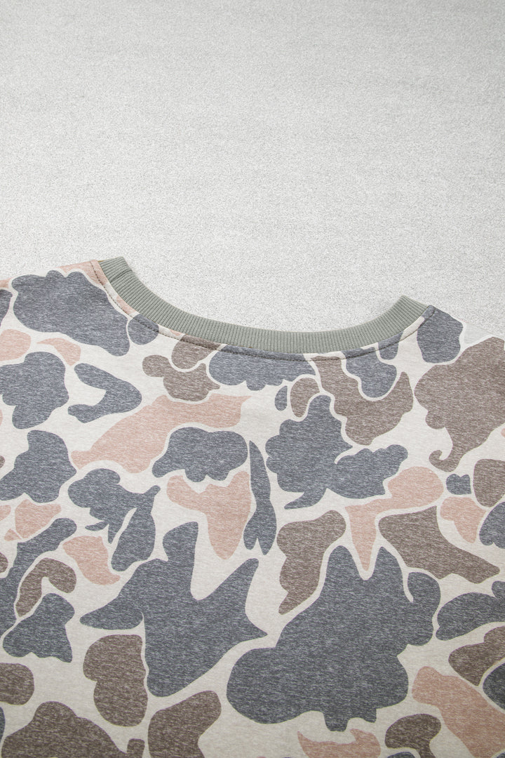 Multicolour Camouflage Print Shift Silhouette Long Sleeve Plus Size Sweatshirt