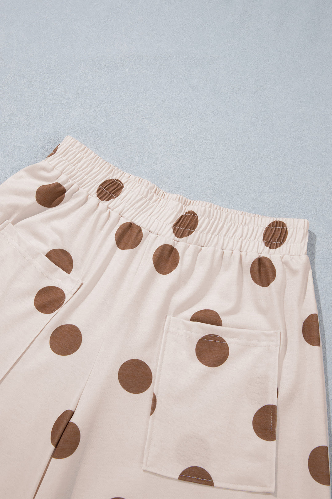 Beige Polka Dot Wide Leg Elastic Waist Casual Pants