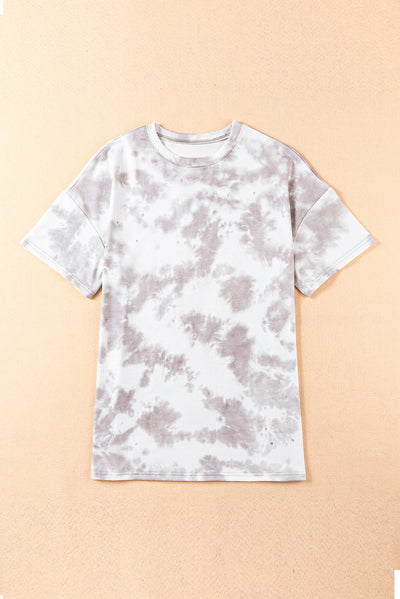 White Tie-dye Round Neck Short Sleeve Top