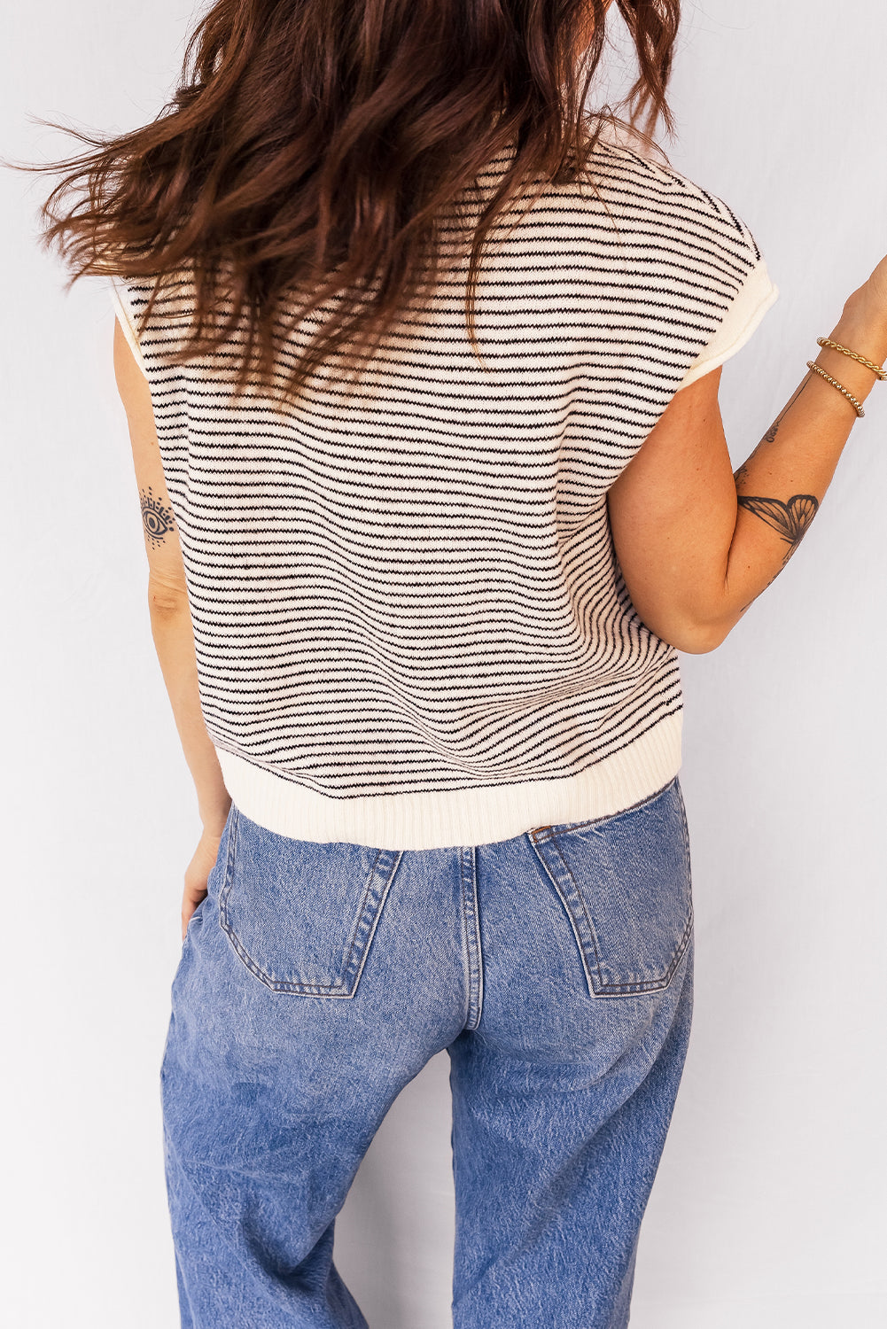 Black Stripe Contrast Trim Cap Sleeve Button Down Casual Cardigan