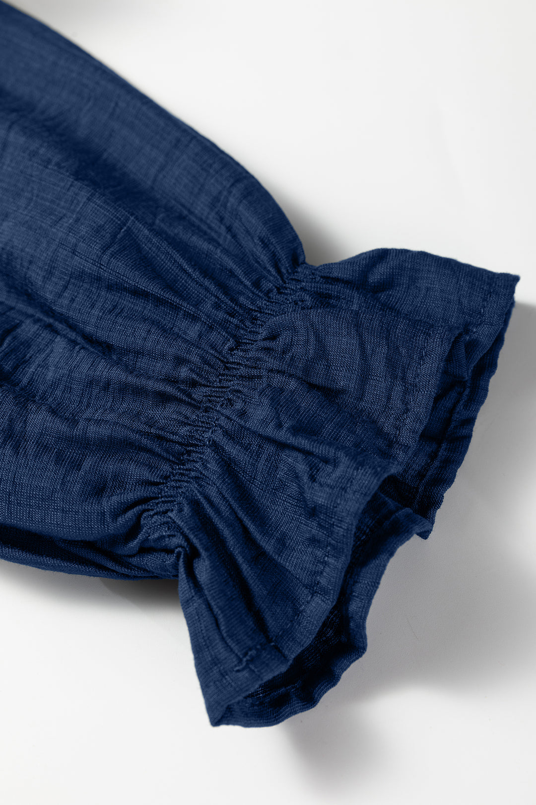 Dirty blue Leopard Trim V Neck Flounced Bracelet Sleeve Blouse