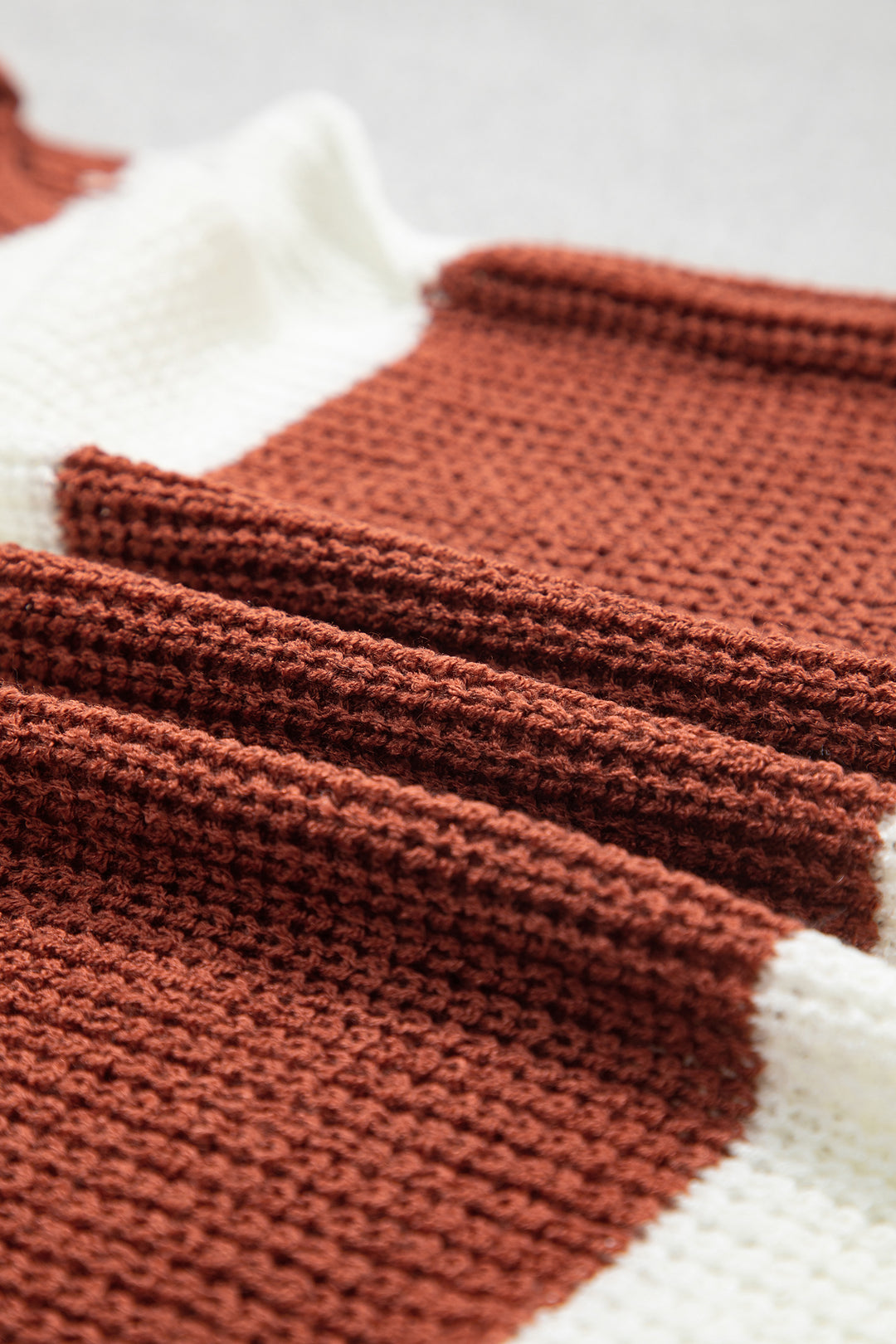 Brown Stripe Striped Colorblock Knit V Neck Short Sleeve Loose Sweater