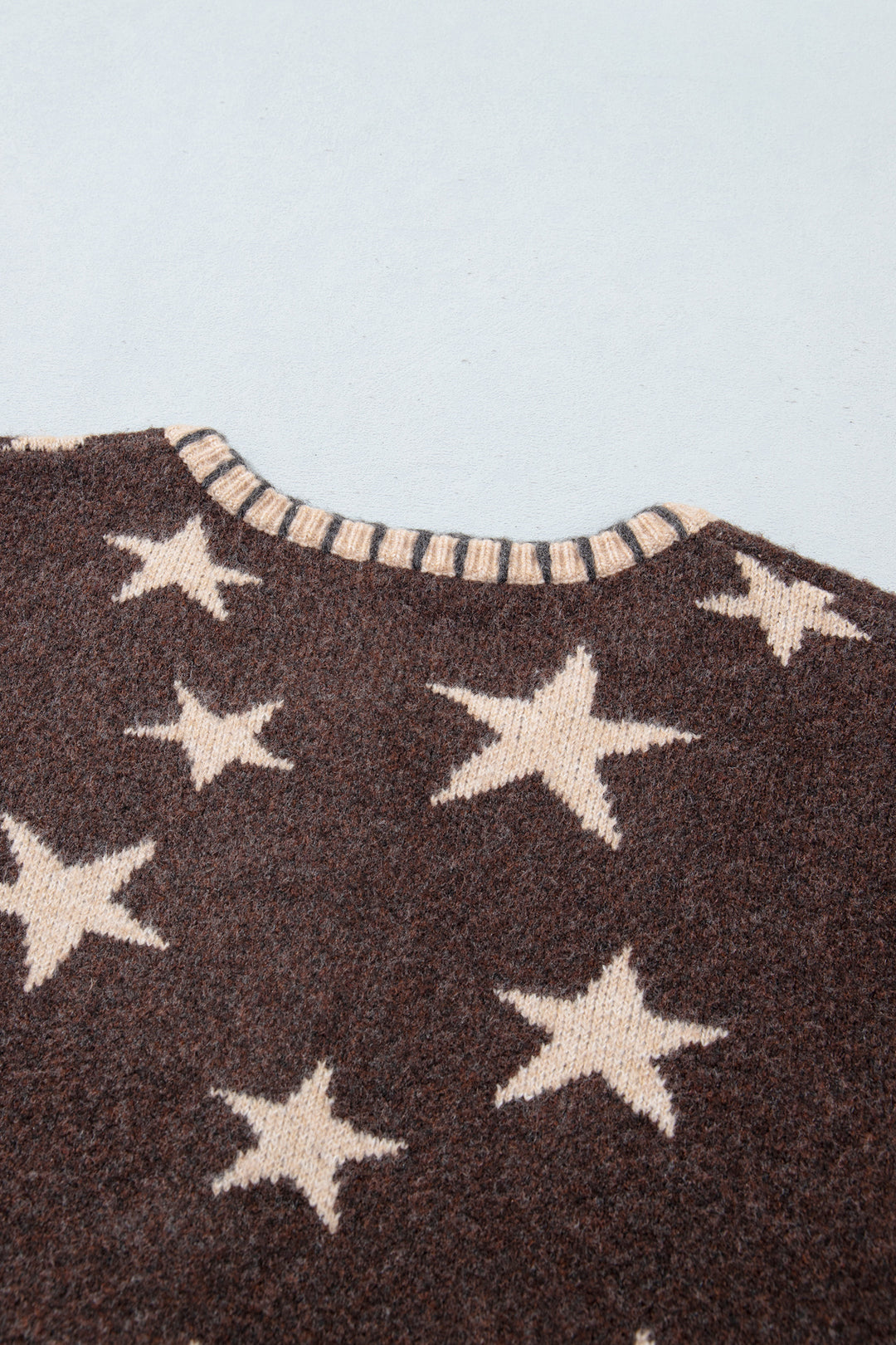 Brown Stars Pattern Colorblock Long Sleeve Shift Cardigan