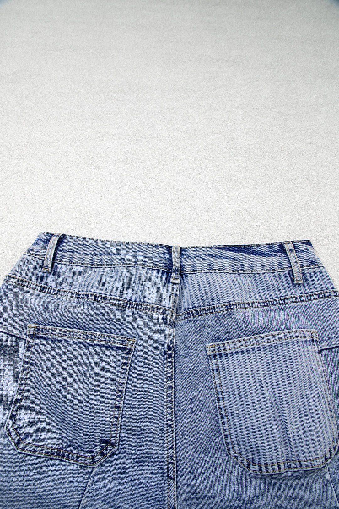 Sky Blue Striped Paisley Mixed Patchwork Raw Hem Denim Shorts