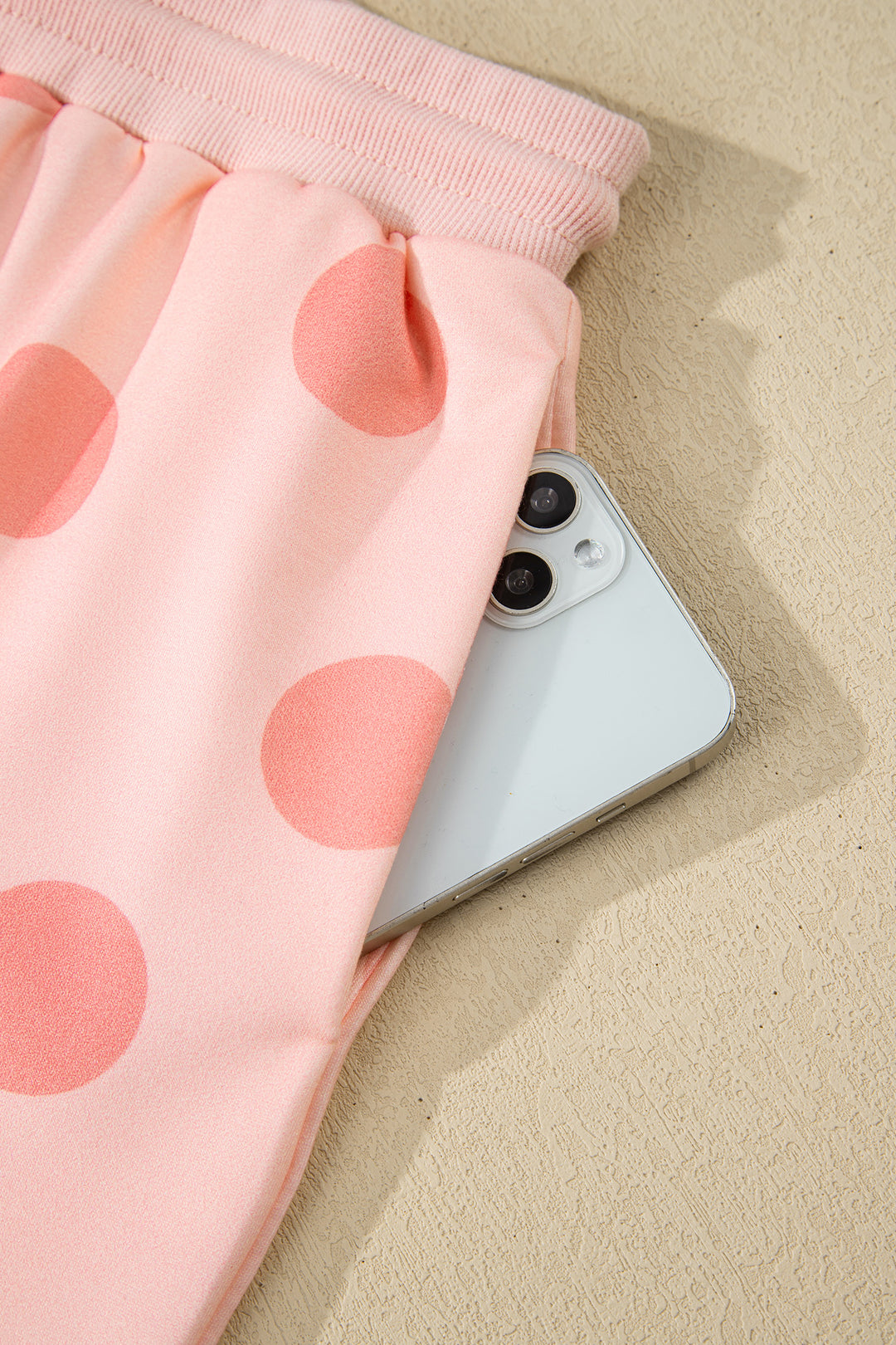 Sky Blue Polka Dot Print Drop Shoulder Pullover Drawstring Shorts Set