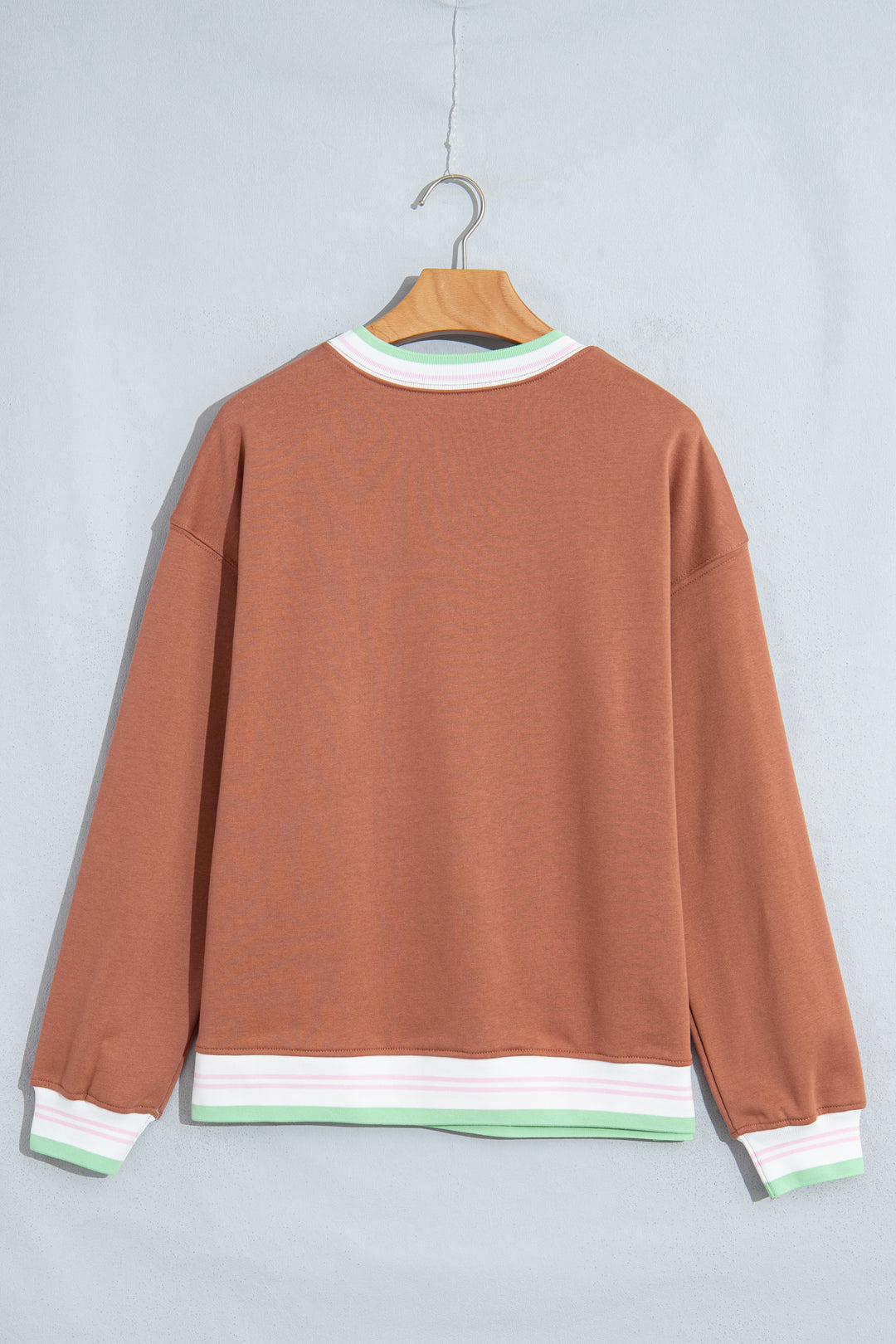 Racing Red Contrast Striped Trim Baggy Pullover Sweatshirt