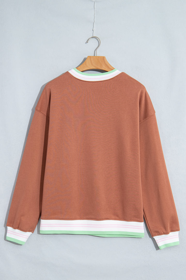 Racing Red Contrast Striped Trim Baggy Pullover Sweatshirt