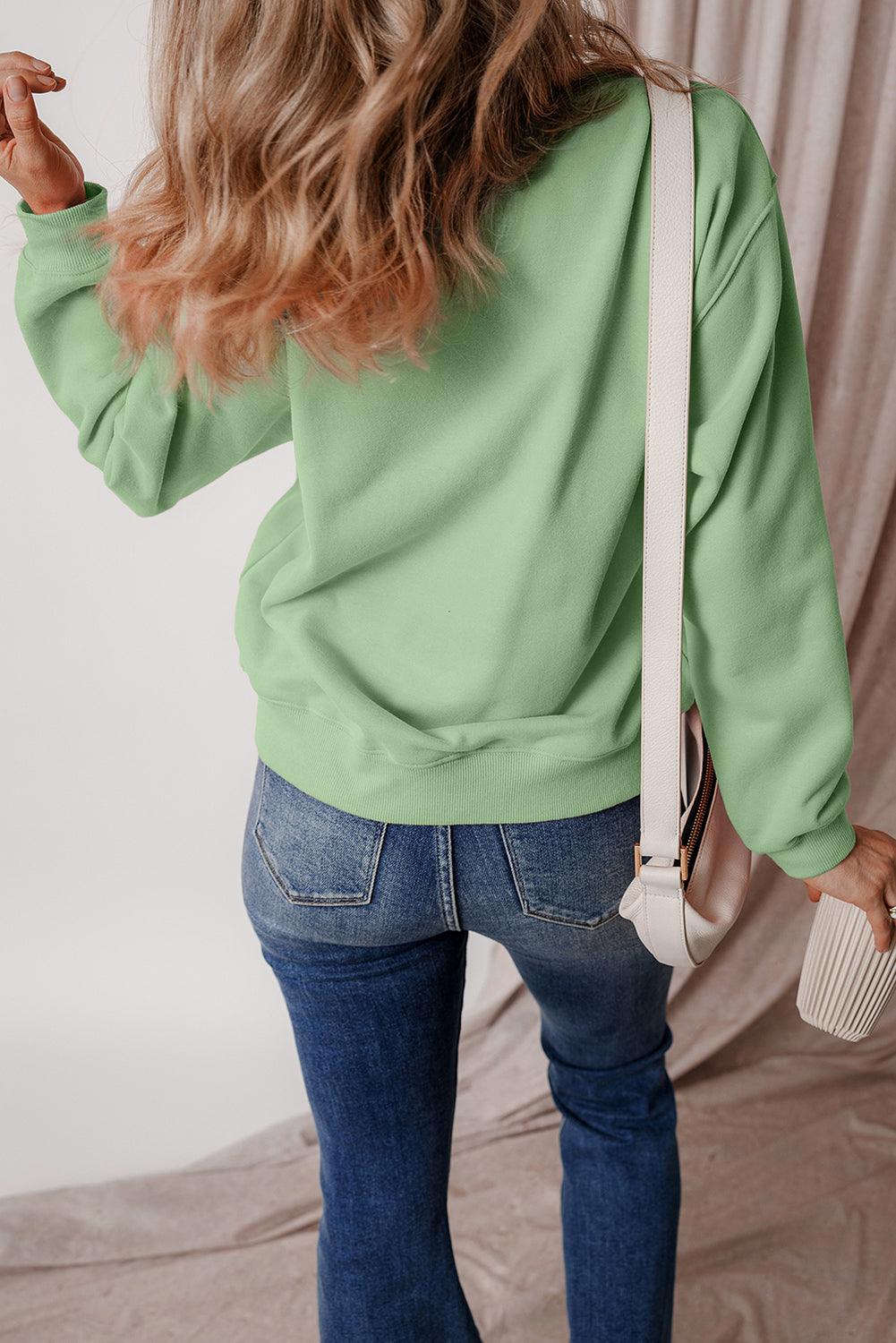 Smoke Green Solid Fleece Lined Drop Shoulder Terry Sweatshirt