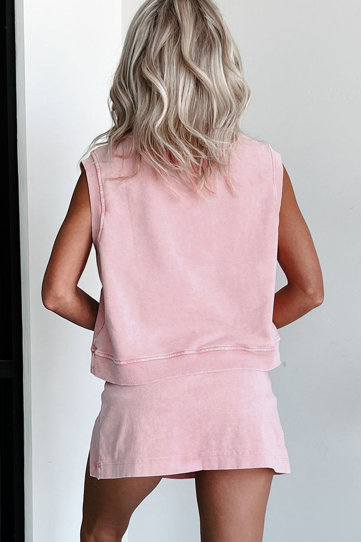 Phalaenopsis 2 Pieces Mineral Wash Cotton Tank Top Lined Split Skirt Set