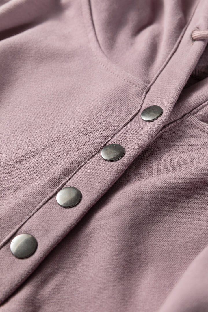 Valerian Button Drawstring Hooded Pullover and Casual Short Set