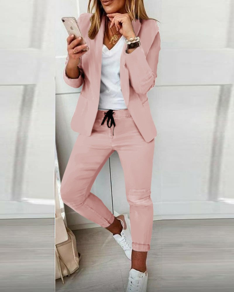 Lapel Blazer &amp; Drawstring Trousers OL Suit – 12 Colors XS–3XL