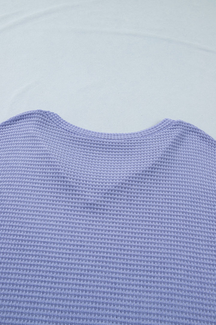 Wisteria V Neck Short Sleeve Plus Size Waffle Knit Top
