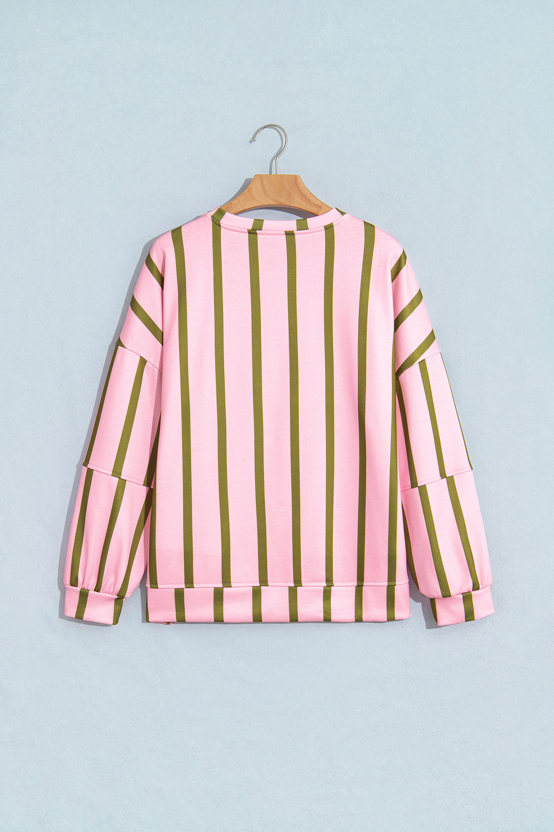 Pink Stripe Dropped Shoulder Round Neck Casual Sweatshirt