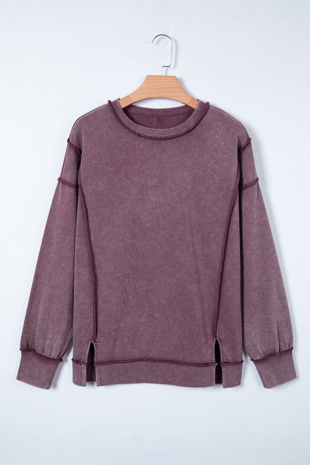 Red Sandalwood Mineral Wash Exposed Seam Side Slit Sweatshirt