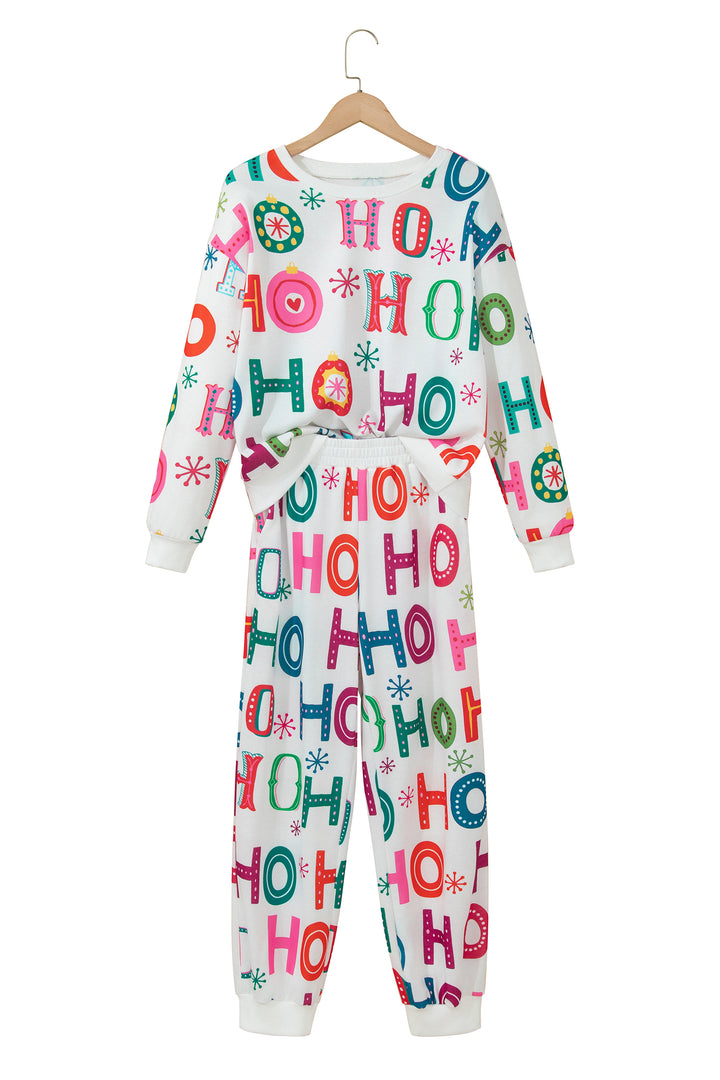 Multicolour Ho Ho Ho Print Long Sleeve Lounge Set