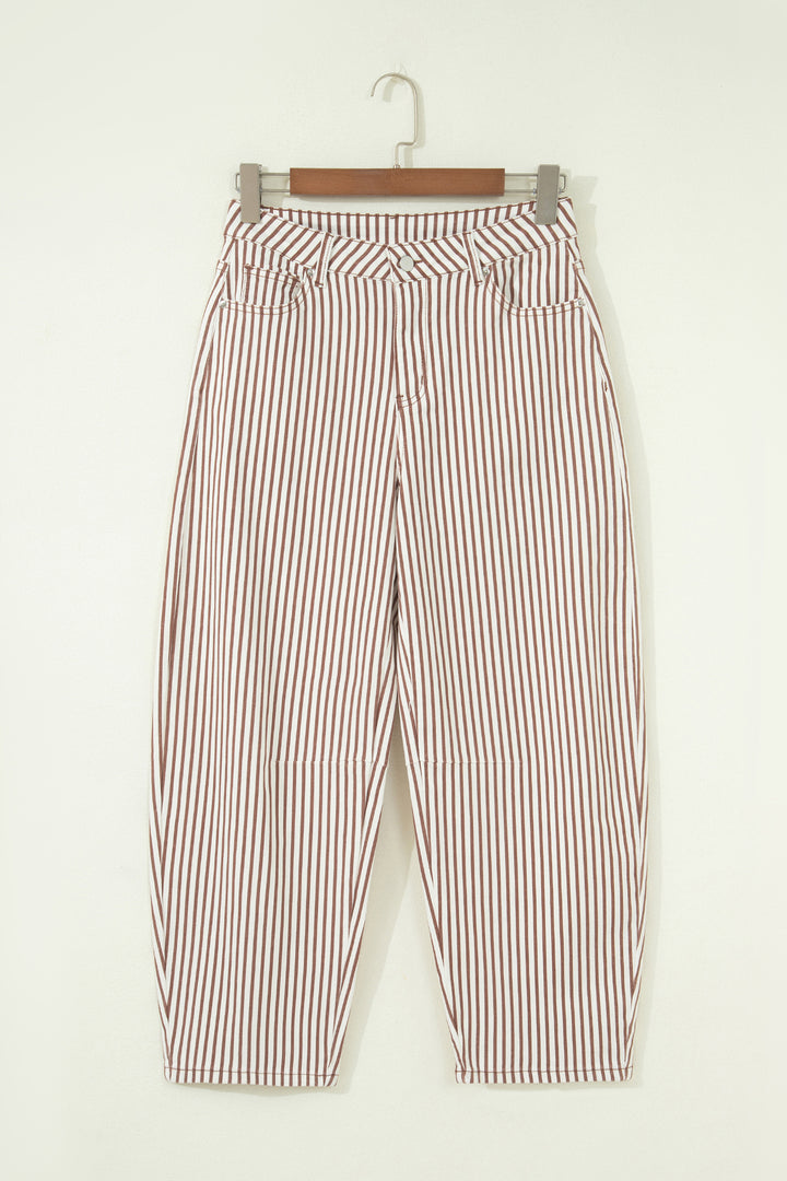Sky Blue Stripe Casual Barrel Jeans