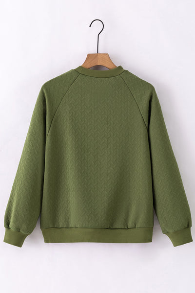 Jungle Green Solid Textured Raglan Sleeve Pullover Sweatshirt