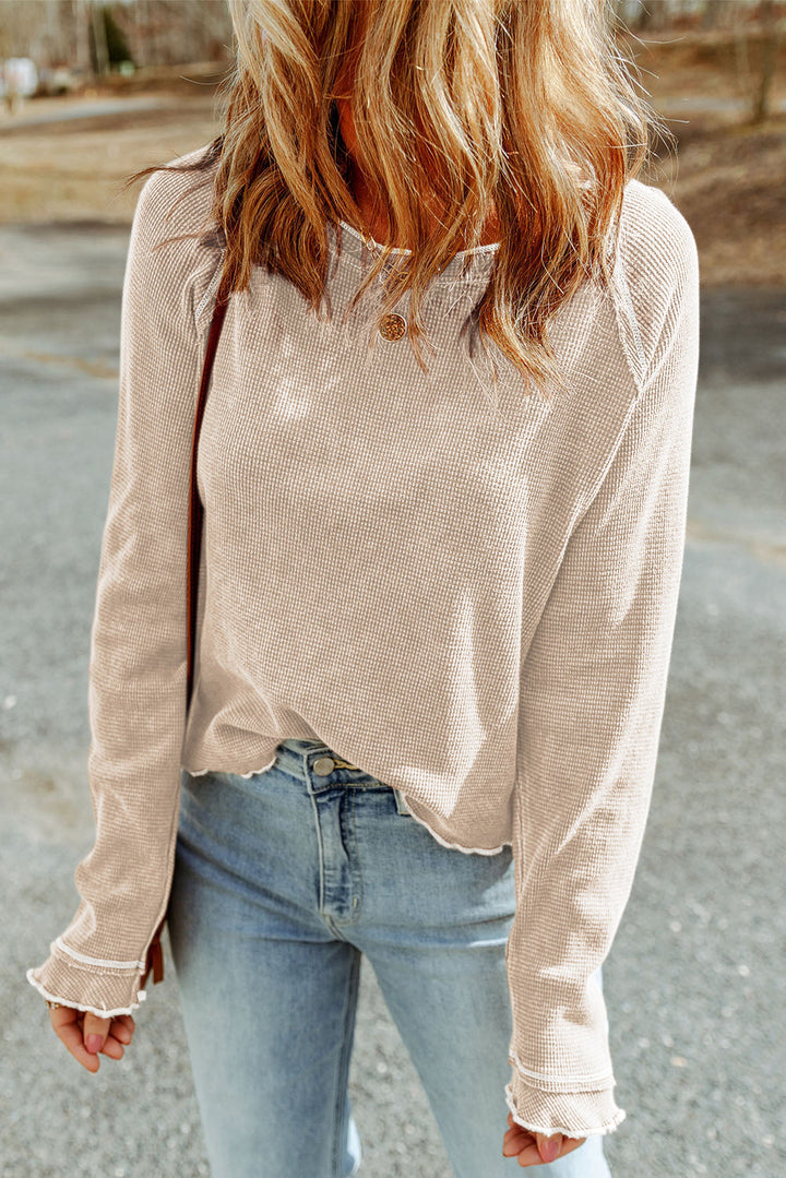 Daisy Textured Round Neck Long Sleeve Top