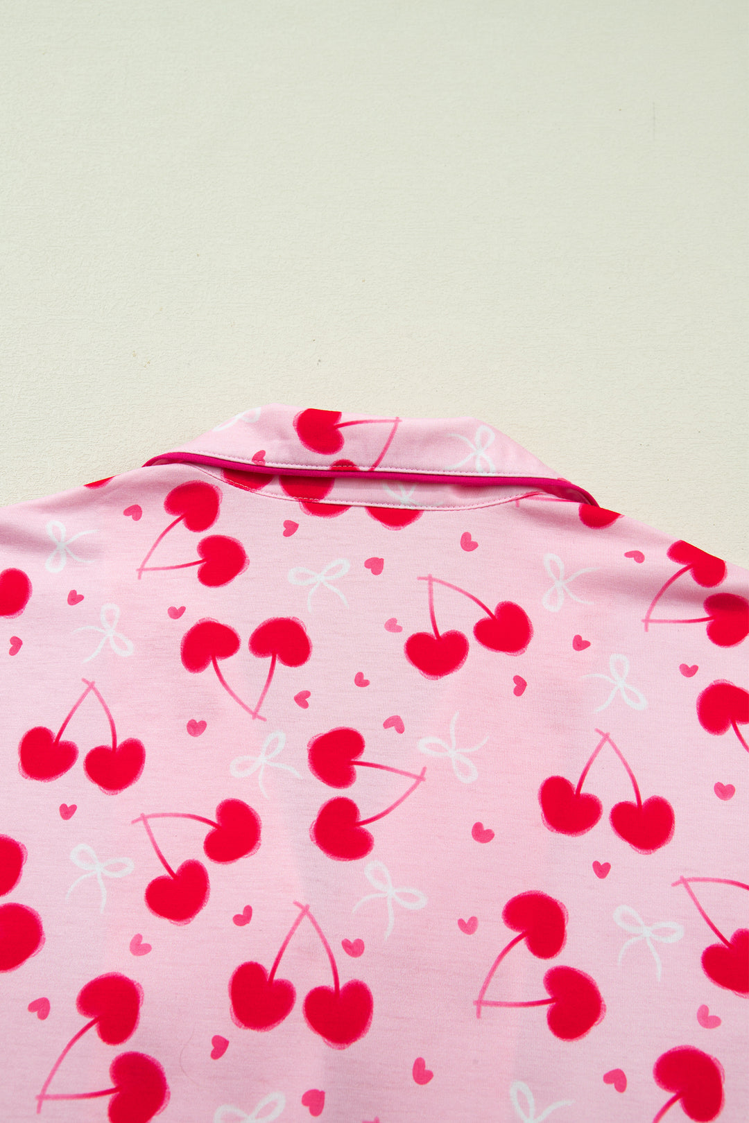 Rose Cherry Bow Mixed Print Scalloped Edge Short Pajama Set