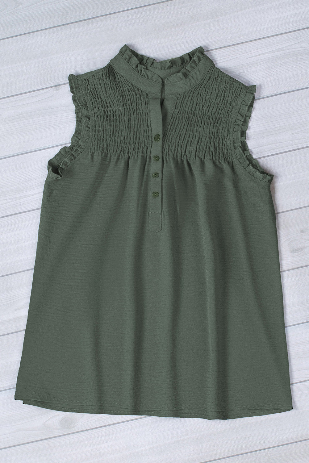 Green Frilled Tank Top with Buttons