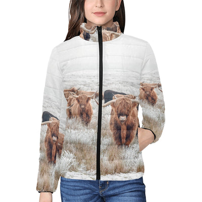 Highland Cow Herd Women's Puffy Bomber Jacket