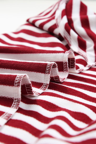 Burgundy Stripe Kangaroo Pocket Drawstring Hoodie