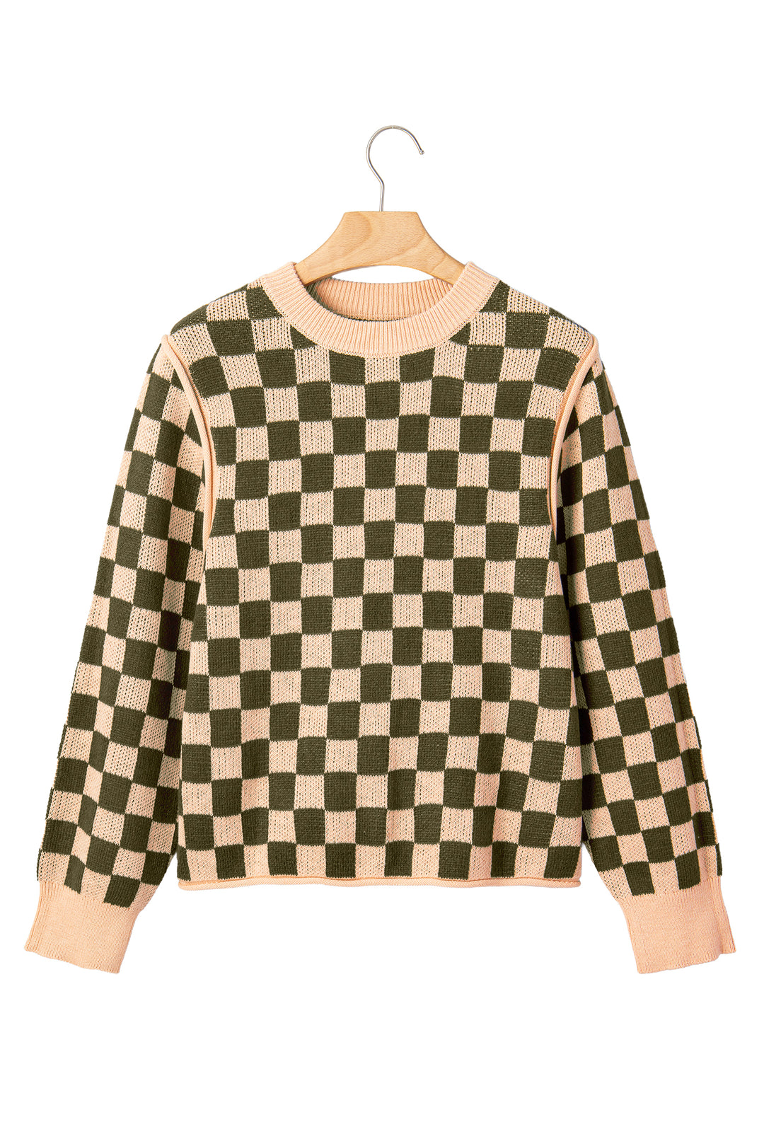 Multicolour Drop Shoulder Plaid Knit Long Sleeve Sweater