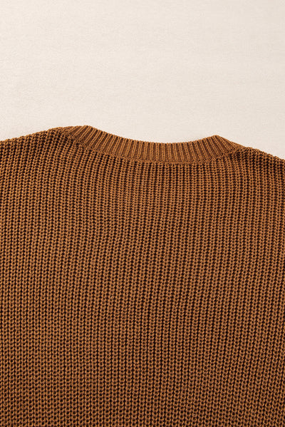 Chestnut Beaded Drop Shoulder Round Neck Sweater