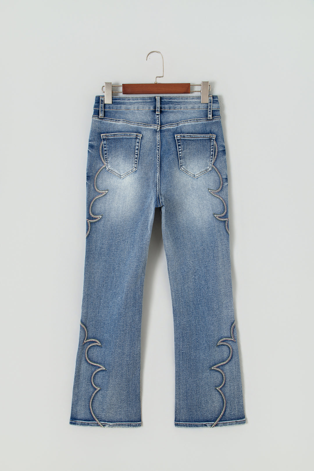 Blue Western Embroidered Flare Full Length Jeans