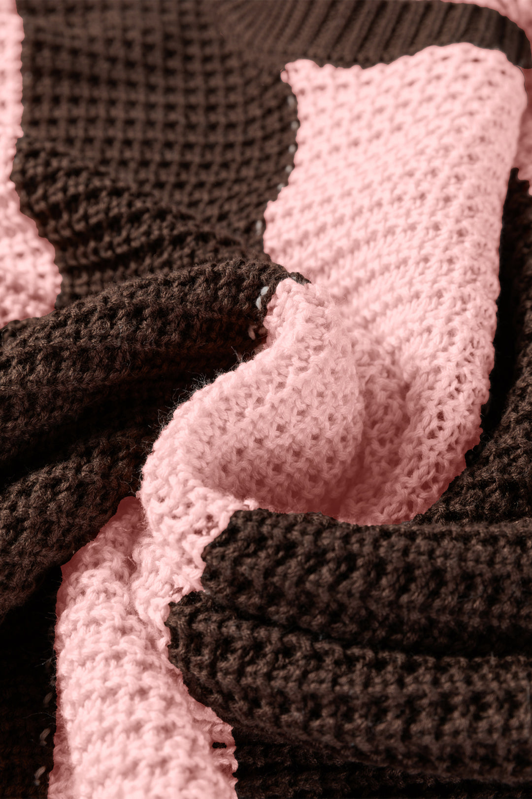 Fushia Striped Color Block Thermal Textured Knit Drop Shoulder Sweater