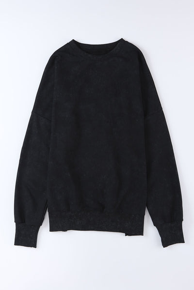 Black Drop Shoulder Ribbed Trim Oversized Sweatshirt