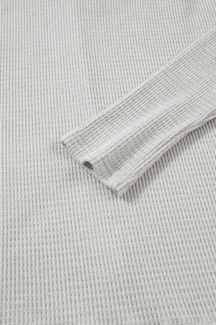 Light Grey Textured Knit Drawstring Cowl Neck Oversize Top with Side Slits