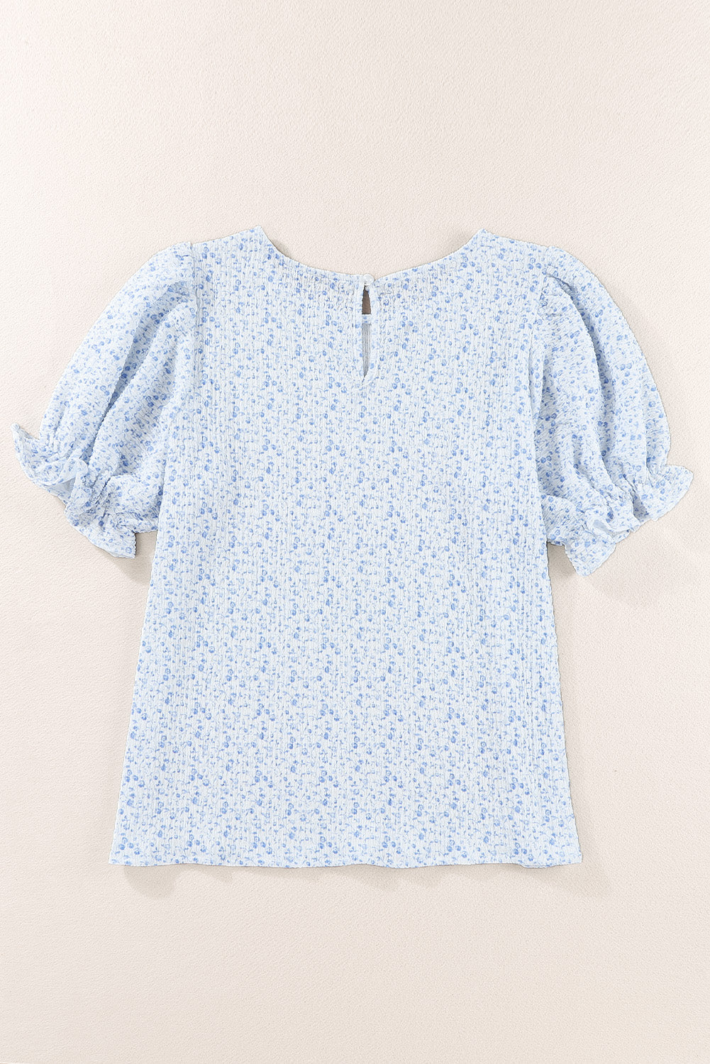 Sky Blue Floral Smocked Puff Sleeve Blouse