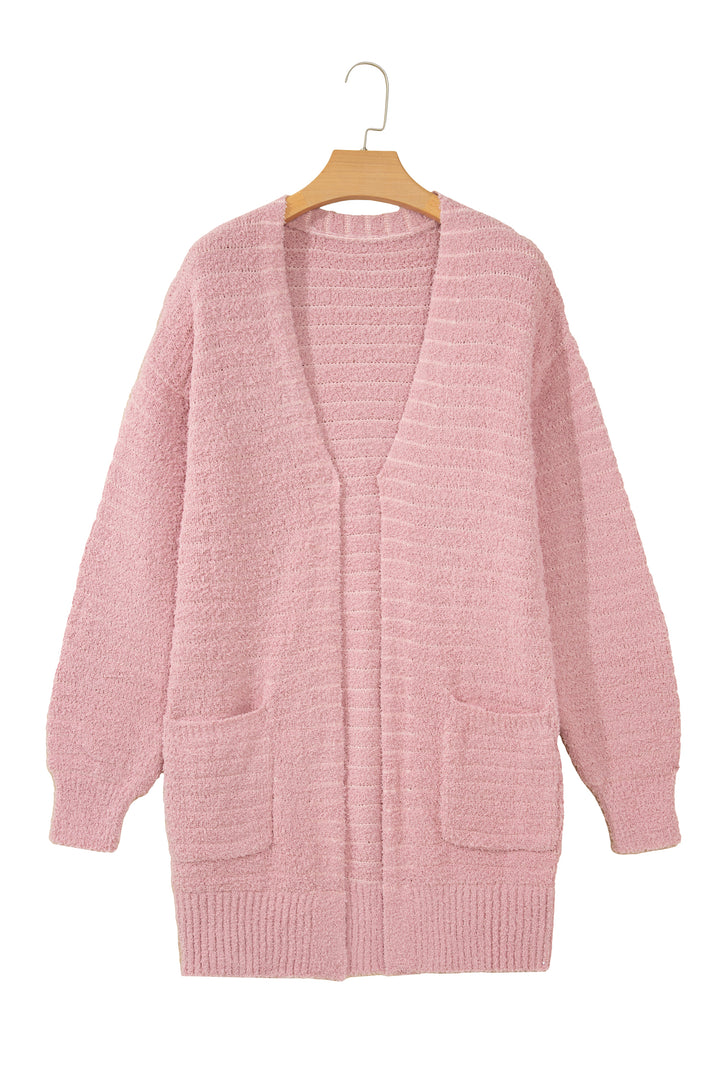 Light Pink Open Front Soft Fuzzy Ribbed Sweater Cardigan