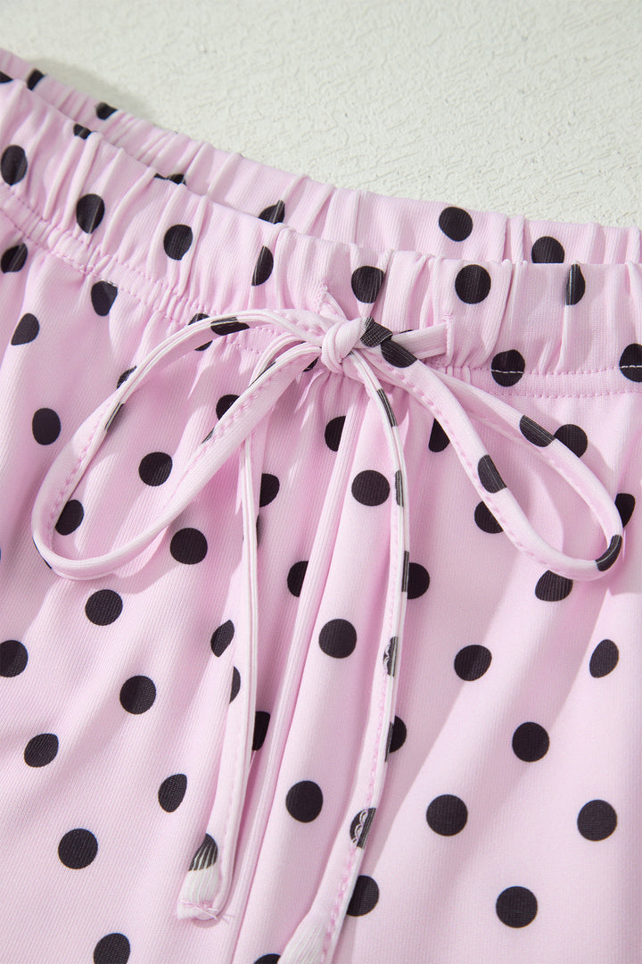 Brown Polka Dot Halter Tank Drawstring Elastic Waist Short Set