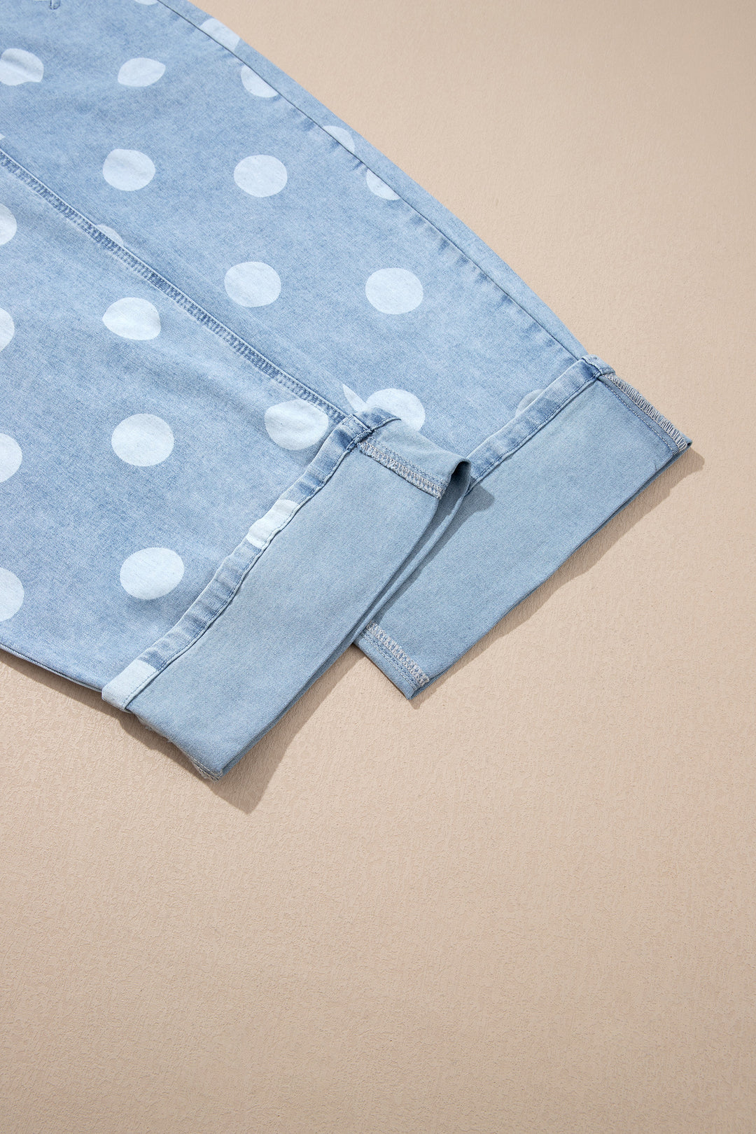 Sky Blue Polka Dot Ankle-Length Metal Button Casual Jeans