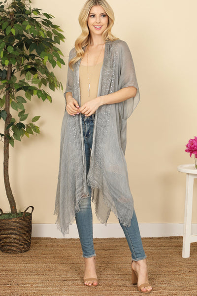 Hdf2498 - Glittered Fringed Open Cardigan