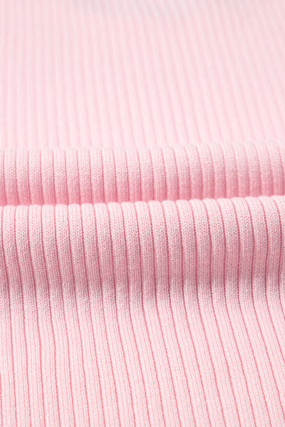 Pink Colorblock Edge Ribbed Knit U Neck Tank Top