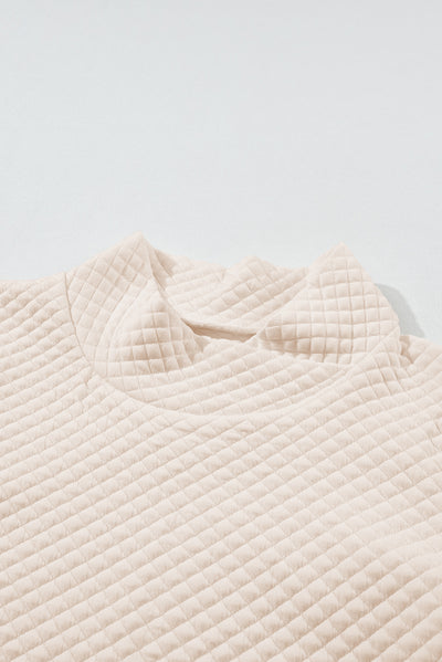 Apricot High Neck Kangaroo Pocket Quilted Sweatshirt