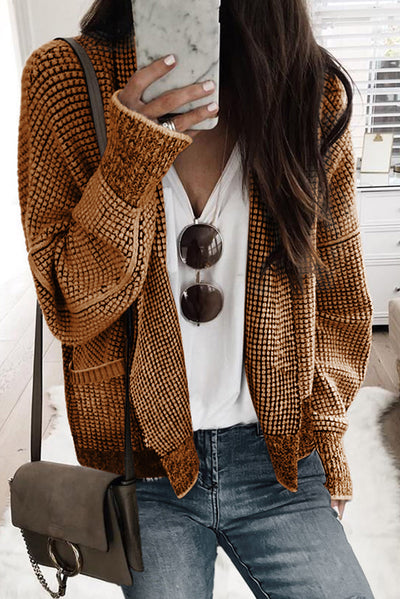 Black Chunky Waffle Knit Oversized Collar Cardigan