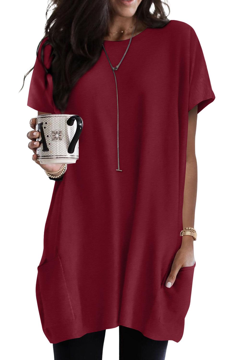 Side Pockets Short Sleeve Tunic Top