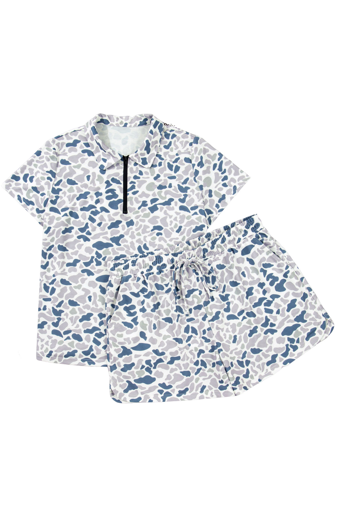 Multicolour Zip up Tee and Short Plus Size Camo Set