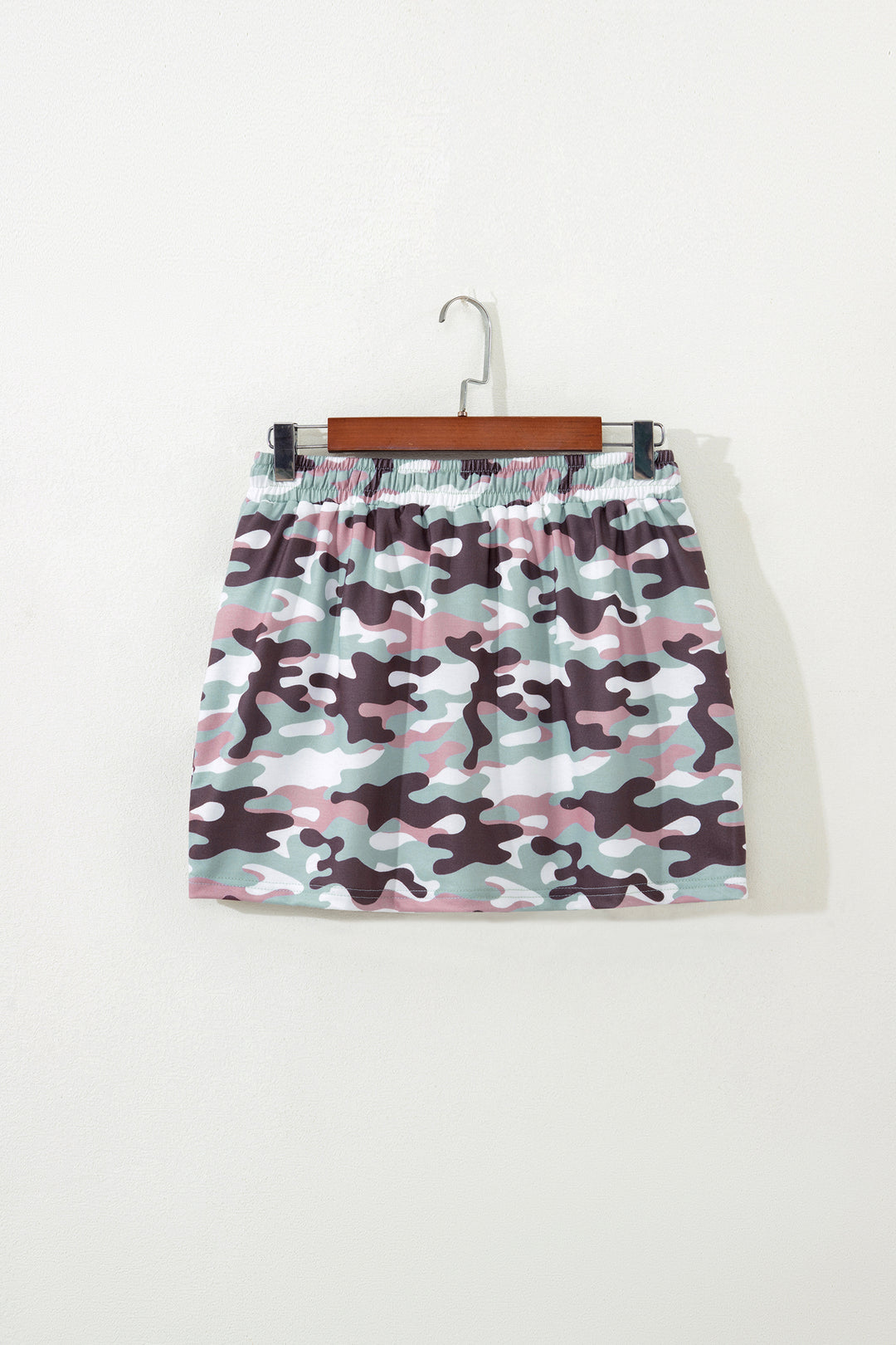 Green Camouflage Print Drawstring Casual Mini Skort