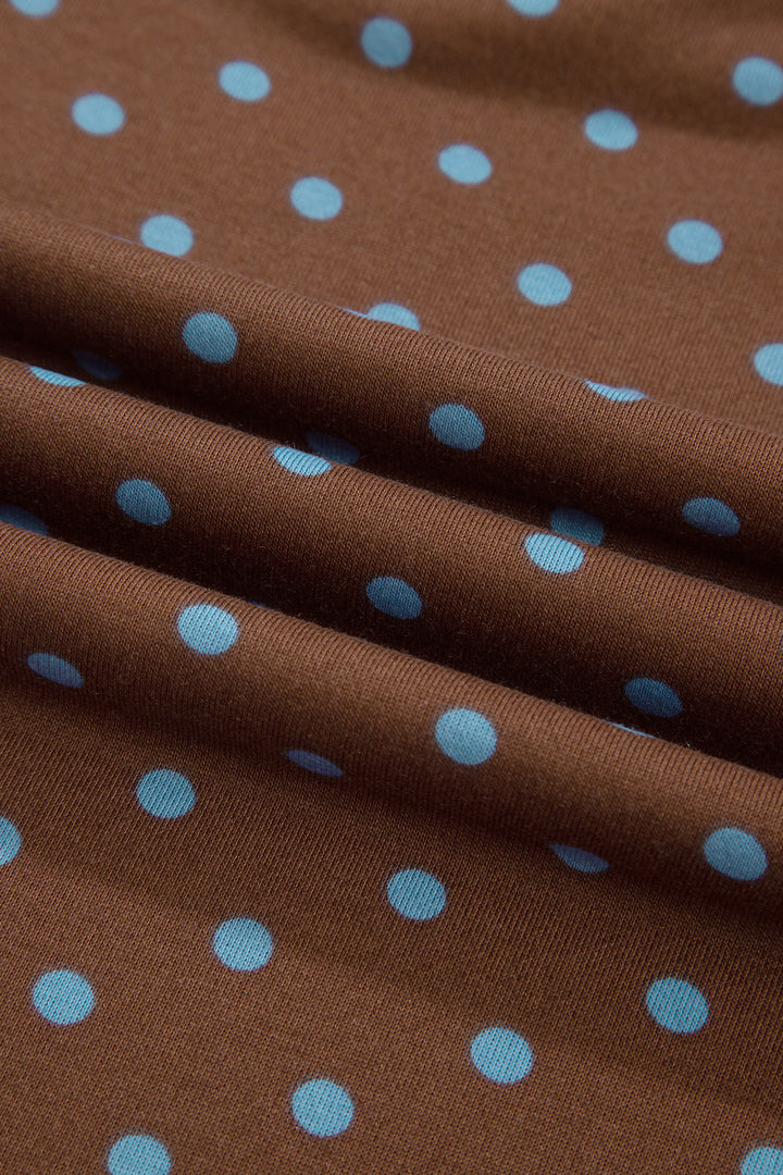 Brown Polka Dot Round Neck Long Sleeve Plus Size Set