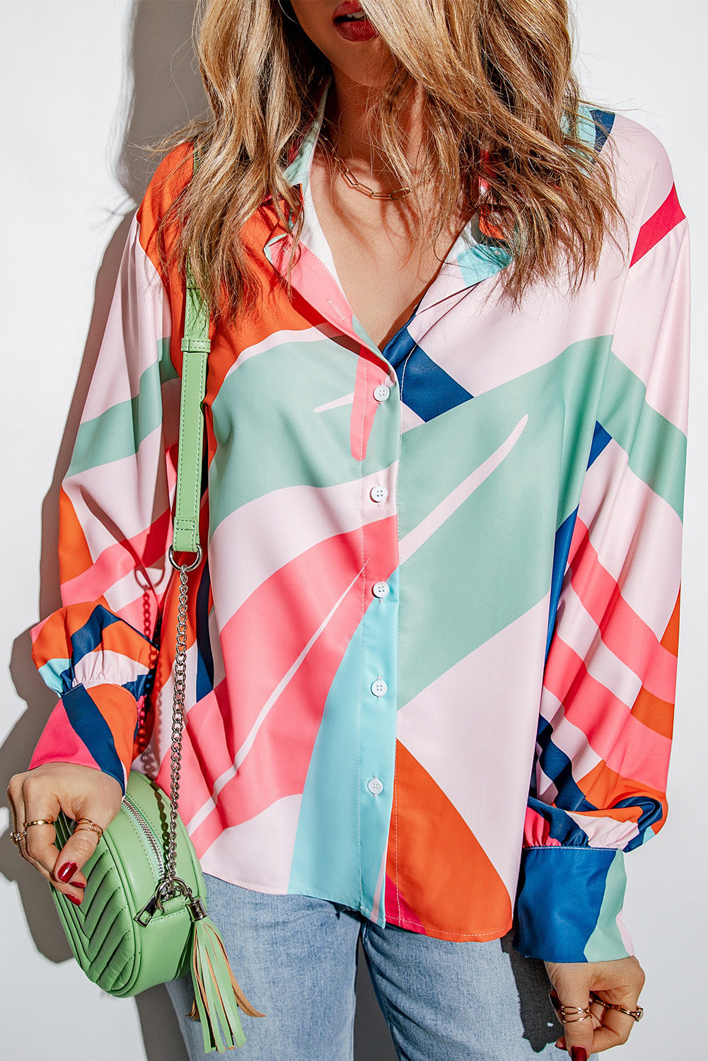 Multicolor Abstract Print Cuffed Sleeve Shirt