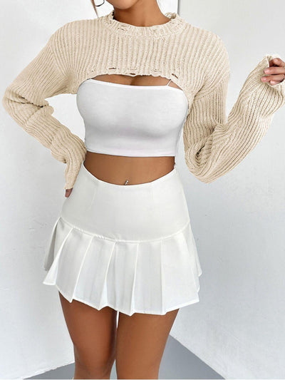 Distressed Long Sleeve Cropped Sweater