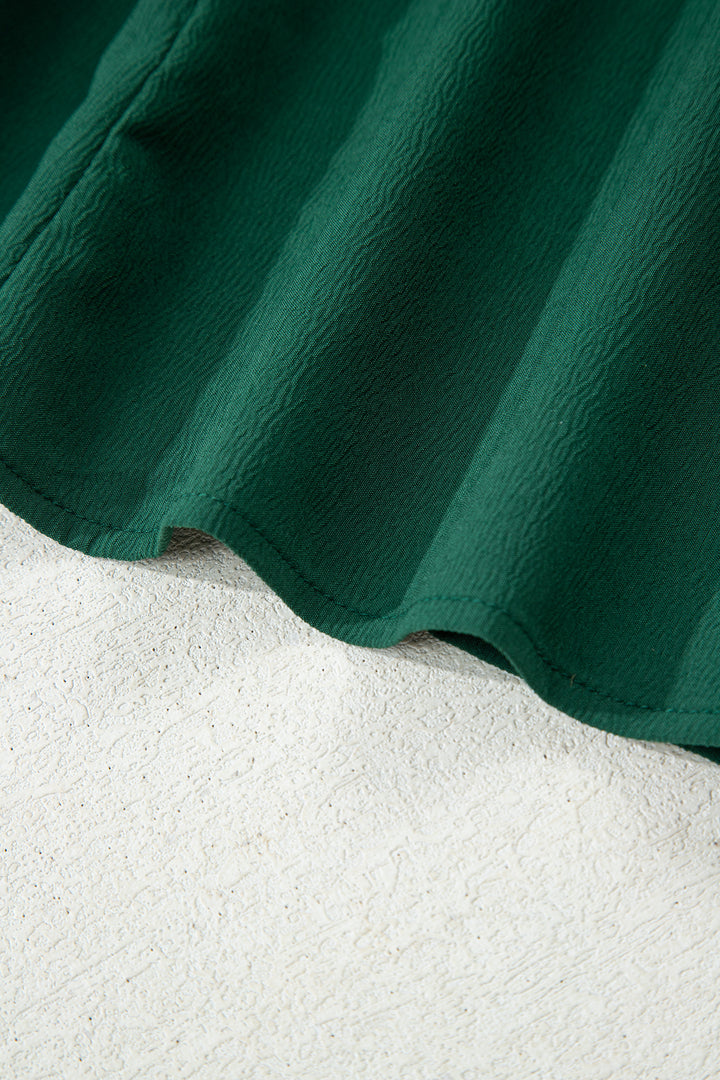 Blackish Green Solid Long Sleeve Button V Neck Tiered Maxi Dress