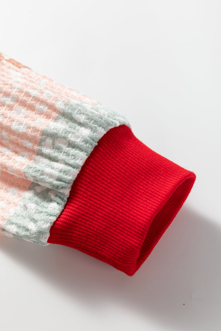 Jet Stream Contrast Leopard Color Block Sleeve Loose Pullover